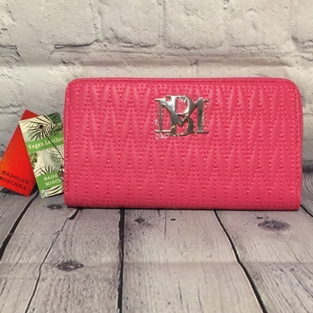 Badgley Mischka Wallet Hot Pink braid stitching Vegan NWT
